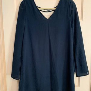 Long Sleeve Flowy Navy Dress - Size Medium
